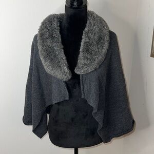 TRICOTEZ 100% Merino Wool - detachable faux fur collar cascade sweater Sz L - XL